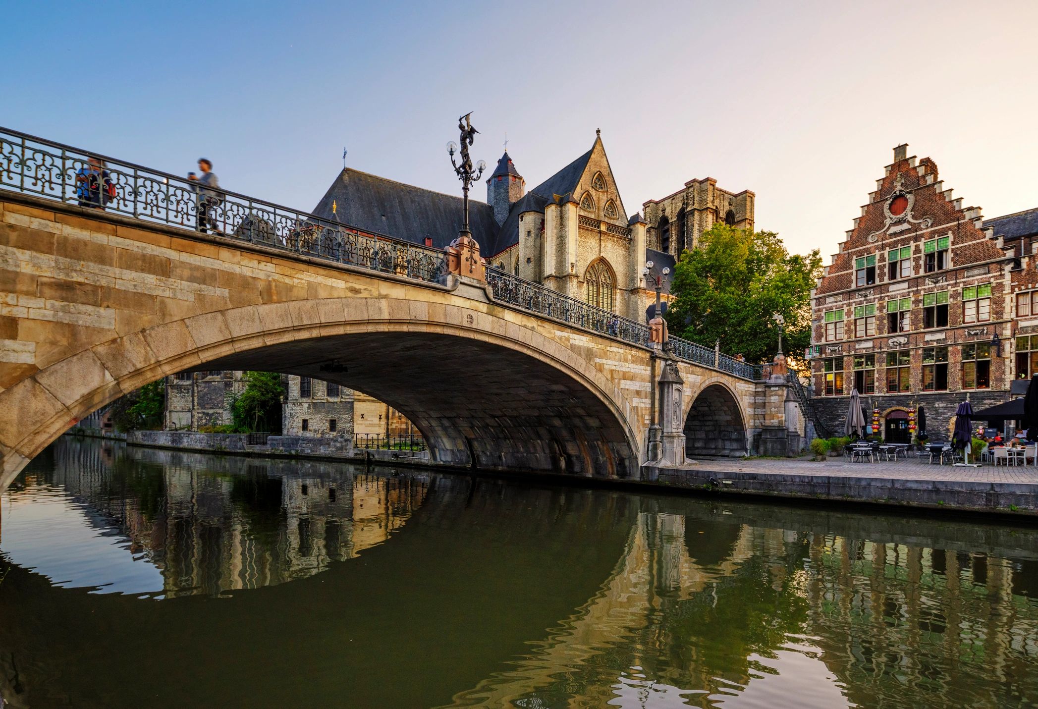 Church and bridge scene in Ghent, Belgium