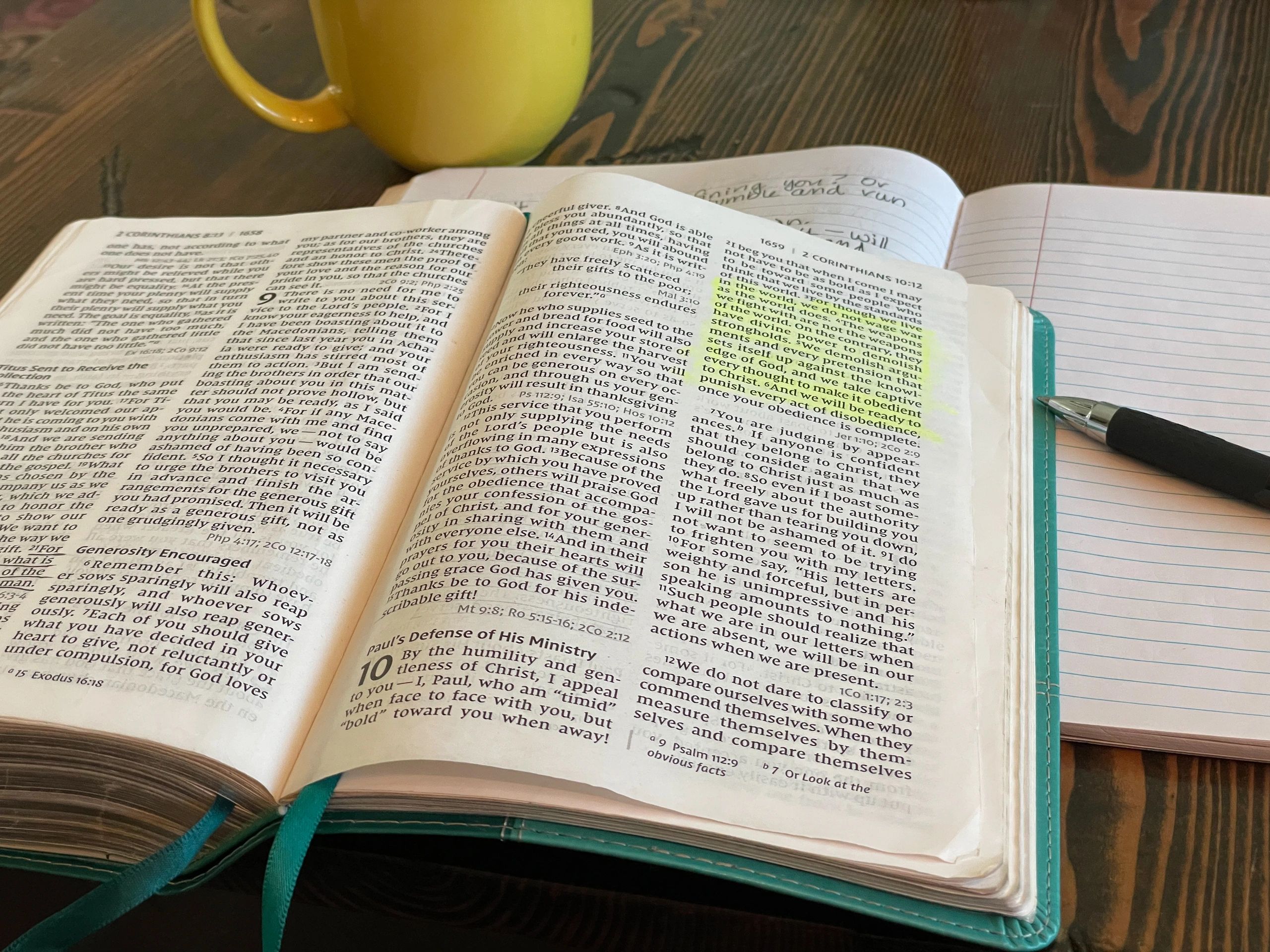 Open Bible and notebook for Bible study