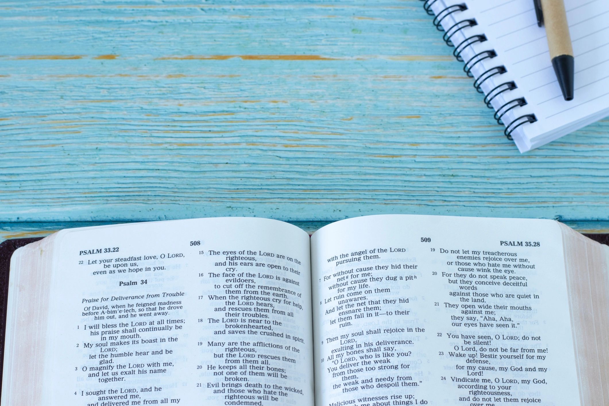 Bible study materials on a table